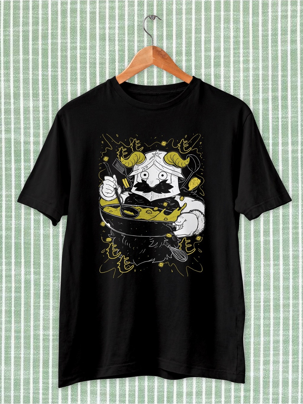 Men's Black Graphic T-Shirt with Yellow Illustration